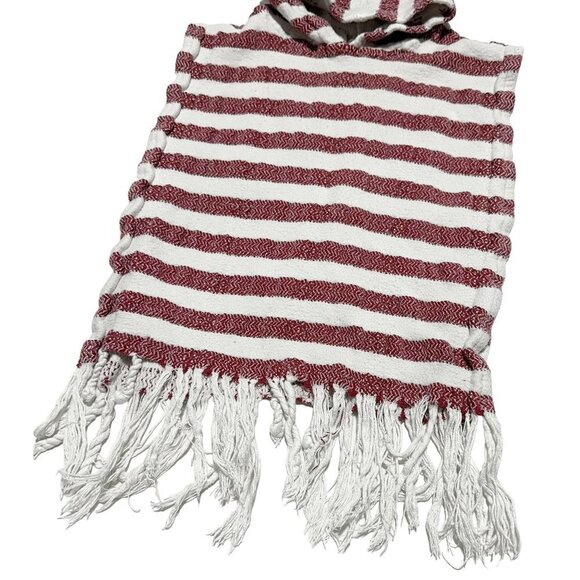 Turkish Peshtemal Hooded Beach Poncho for Kids Red/White Stripes - Picture 2 of 3